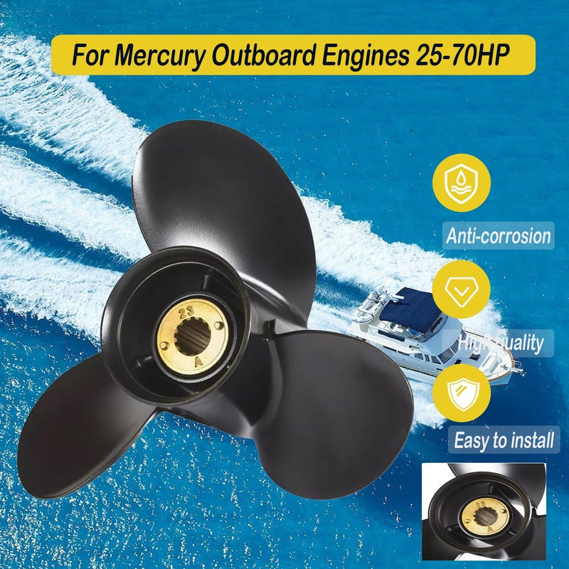 VQPROPs Your Props Marine 13 Spline Tooth Prop RH,Upgrade Aluminum Outboard Propeller fit Mercury Engines 25-70HP (10 3/8 x 13) - Image 4